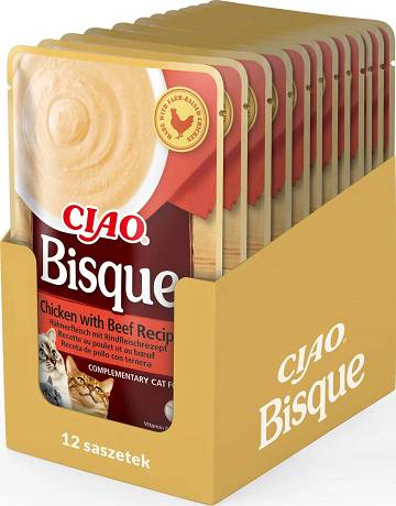 Inaba Ciao Bisque Chicken&Beef Recipe Karma mokra z kurczakiem i wołowiną dla kota op. 12x40g PAKIET