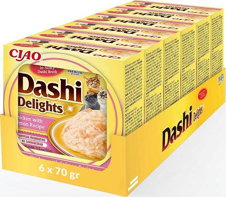 Inaba Ciao Dashi Delights Chicken&Salmon Recipe Karma mokra z kurczakiem i łososiem dla kota op. 6x70g PAKIET