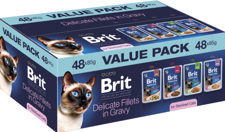 Brit Premium CAT Adult Sterilised Delicate Fillets in Gravy Value Pack Filety w sosie 48x85g PAKIET