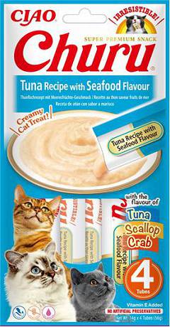 Inaba Churu Tuna&Seafood Przysmak z tuńczykiem, przegrzebkiem i krabem dla kota op. 4x14g