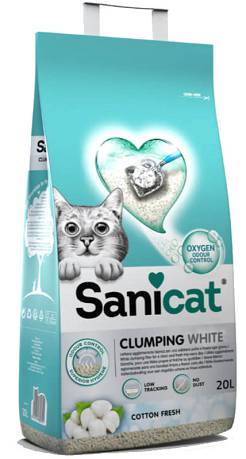 Sanicat Żwirek bentonitowy Clumping White Cotton dla kota poj. 20l