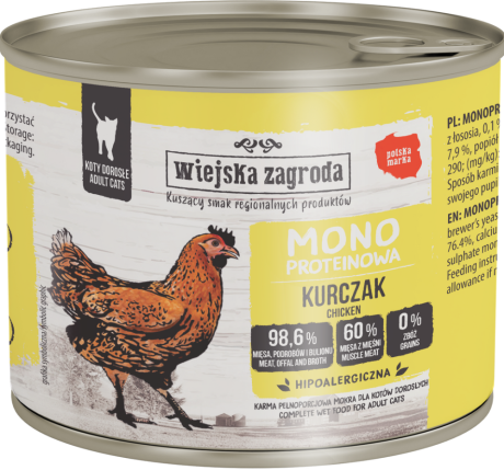 Wiejska Zagroda CAT Adult Monoproteinowa Karma mokra z kurczakiem op. 200g