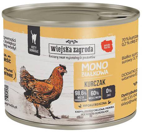 Wiejska Zagroda CAT Adult Monobiałkowa Karma mokra z kurczakiem op. 200g