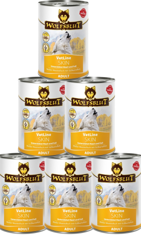 Wolfsblut DOG Adult VetLine Skin&Coat Karma mokra z białą rybą op. 6x395g PAKIET