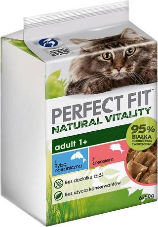 Perfect Fit CAT Adult (1+) Natural Vitality Karma mokra z rybą oceaniczną i łososiem (sos) op. 6x50g