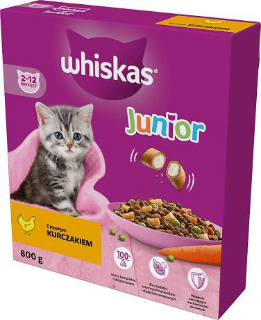 Whiskas CAT Junior Karma sucha z kurczakiem op. 800g