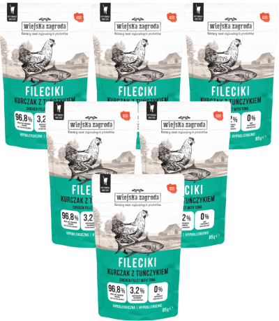 Wiejska Zagroda Hypoallergenic Mokra Karma z kurczakiem i tuńczykiem dla kota 12x85g PAKIET