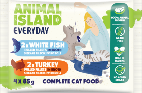 Animal Island Everyday White Fish&Turkey in Broth Karma z rybą i indykiem w rosole dla kota 4x85g