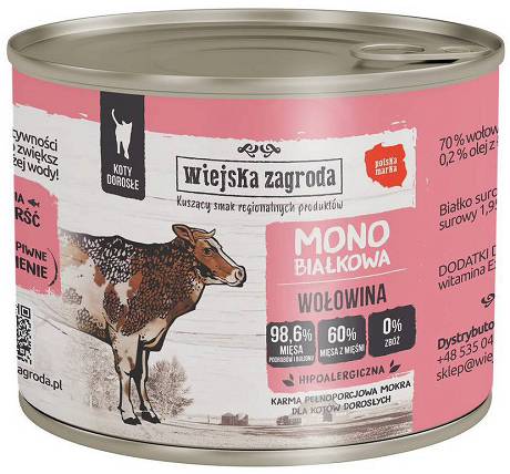 Wiejska Zagroda CAT Adult Monobiałkowa Karma mokra z wołowiną op. 200g