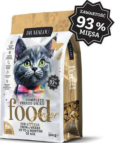 Dr Malou Junior Freeze Dried Liofilizowana Karma z kurczakiem i kozim mlekiem dla kociąt 500g