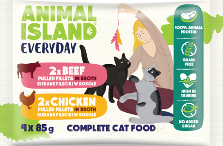Animal Island Everyday Beef&Chicken in Broth Mokra Karma z wołowiną i kurczakiem w rosole dla kota 4x85g