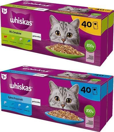 Whiskas CAT Mix smaków i rybne przysmaki Karma mokra (galaretka) op. 2x(40x85g) PAKIET