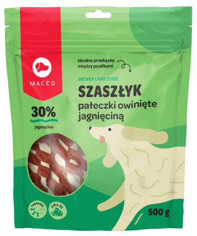 Maced Szaszłyk Pałeczki owinięte jagnięciną Przysmak dla psa op. 500g