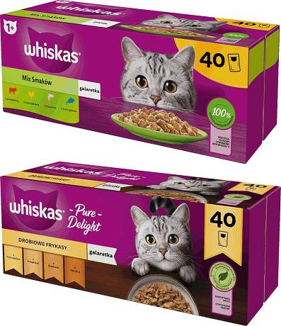 Whiskas CAT Mix smaków i drobiowe frykasy Karma mokra (galaretka) op. 2x(40x85g) PAKIET