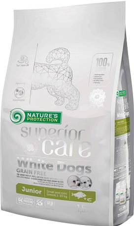 Nature's Protection Junior Small Superior Care White Dogs Fish Sucha Karma z rybą dla szczeniaka z białą sierścią 1.5kg