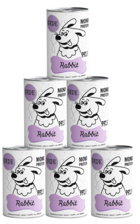 Paka Zwierzaka PEPE Mono Protein Rabbit Mokra Karma z królikiem dla psa 6x400g PAKIET