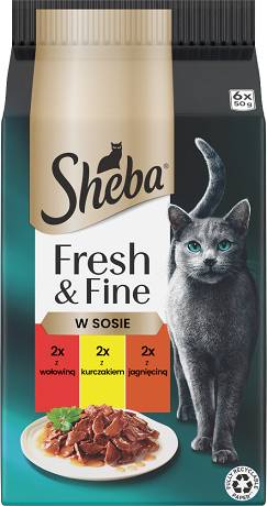 Sheba CAT Fresh&Fine in sauce Karma mokra z wołowiną, kurczakiem i jagnięciną (sos) op. 6x50g