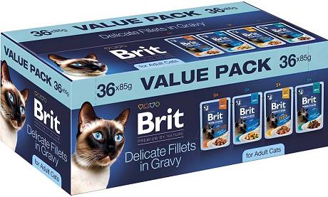 Brit Premium CAT Adult Delicate Fillets in Gravy Value Pack Filety w sosie 36x85g PAKIET