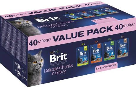 Brit Premium CAT Adult Sterilised Delicate Chunks in Gravy Value Pack Kawałki w sosie 40x100g PAKIET