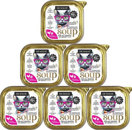 Dr Malou Urinary Care Freeze Dried Soup Liofilizowana Zupka z kurczakiem i żurawiną dla kota 10x12g PAKIET