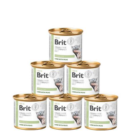 Brit Veterinary Diet CAT Diabetes Lamb&Pea Karma mokra z jagnięciną i groszkiem op. 6x200g PAKIET