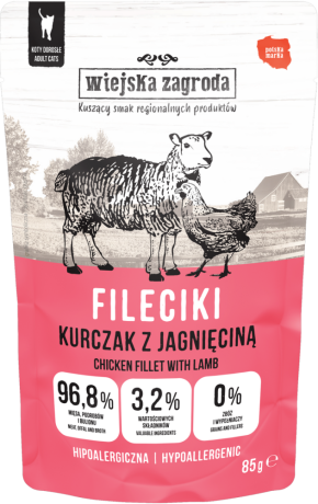 Wiejska Zagroda Hypoallergenic Mokra Karma z kurczakiem i jagnięciną dla kota 85g