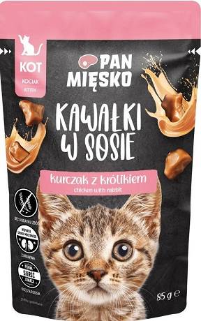 Pan Mięsko KITTEN Adult Mokra Karma z kurczakiem i królikiem 85g
