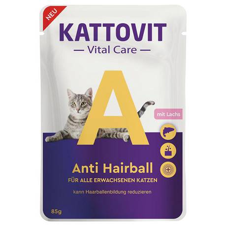 Kattovit CAT Vital Care Anti Hairball (Lachs) Karma mokra z łososiem op. 12x85g PAKIET