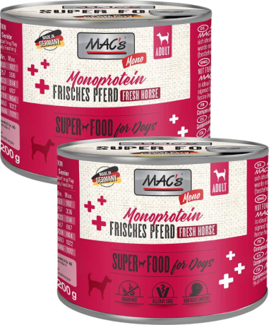 2 x Mac's DOG Mono Sensitive Adult Karma mokra z koniną 200g DWU-PAK