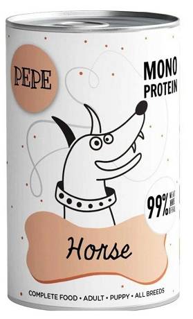 Paka Zwierzaka PEPE Mono Protein Horse Mokra Karma z koniną dla psa 400g
