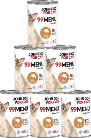 John Dog for Cats Adult 99 MENU Guinea Fowl Mokra Karma z perliczką dla kota 6x400g PAKIET