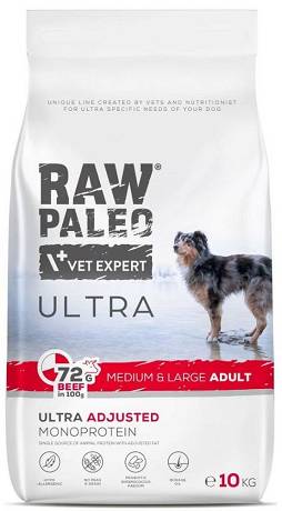 VetExpert Raw Paleo Ultra Medium Large Adult Beef Sucha Karma z wołowiną dla psa 10kg