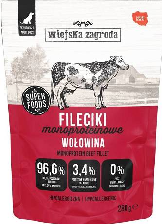 Wiejska Zagroda Mokra Karma Fileciki Monoproteinowe z wołowiną dla psa 280g