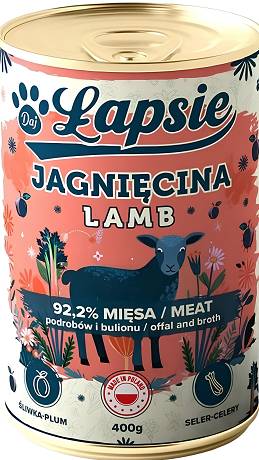 Łapsie Adult Mokra Karma z jagnięciną i śliwką dla psa 400g