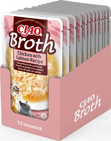 Inaba Ciao Broth Chicken&Salmon Recipe Karma mokra z kurczakiem i łososiem dla kota op. 12x40g PAKIET
