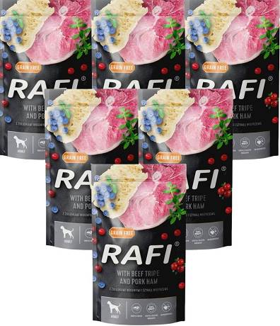 Rafi Pies with Beef Tripe and Pork Ham Mokra Karma z żołądkami wołowymi i szynką 10x500g (saszetka)