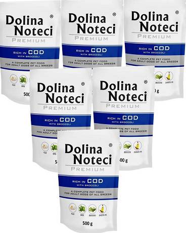 Dolina Noteci Premium DOG Adult Karma mokra z dorszem i brokułami 10x500g SASZETKA PAKIET