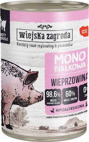 Wiejska Zagroda CAT Adult Monobiałkowa Mokra Karma z wieprzowiną dla kota 400g
