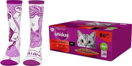 Whiskas CAT Adult Karma mokra klasyczne posiłki (sos) op. 80x85g + SKARPETKI WHISKAS GRATIS