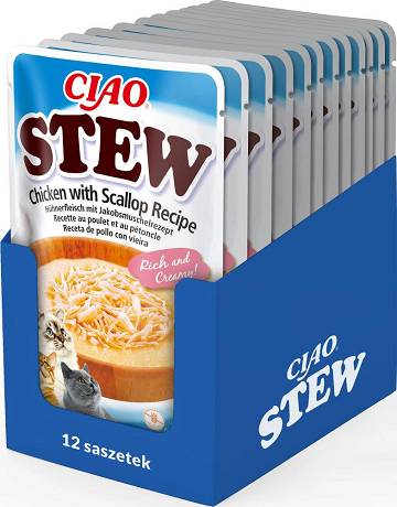 Inaba Ciao Stew Chicken&Scallop Recipe Karma mokra z kurczakiem i przegrzebkami dla kota op. 12x40g PAKIET