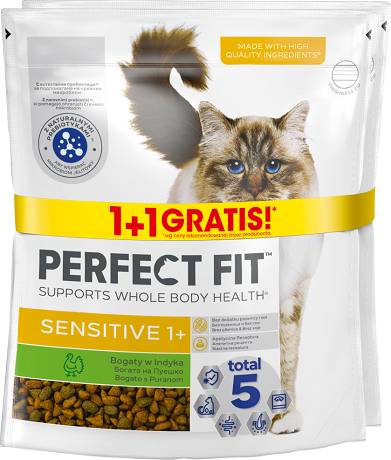 Perfect Fit CAT Adult (1+) Sensitive Karma sucha z indykiem op. 750g + 750g GRATIS