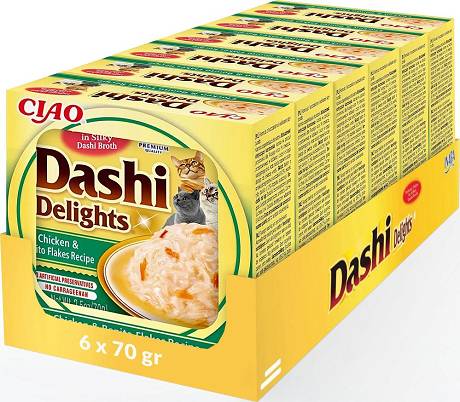 Inaba Ciao Dashi Delights Chicken&Bonito Flakes Karma mokra z kurczakiem i płatkami bonito dla kota op. 6x70g PAKIET