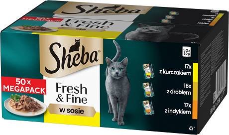Sheba CAT Fresh&Fine Karma mokra Mix smaków drobiowych (sos) op. 50x50g